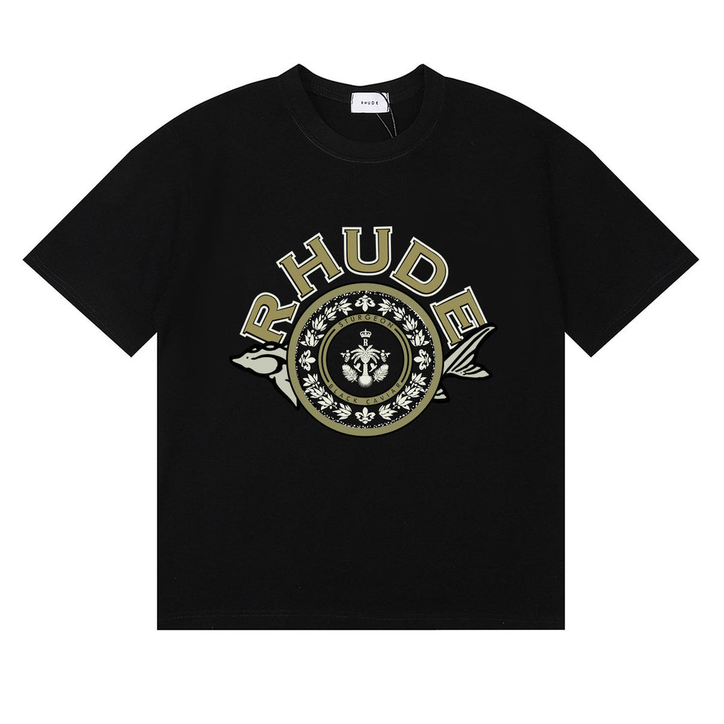 Rhude T-shirts Sturgeon Caviar Printed Cotton Short Sleeves Men and Women
