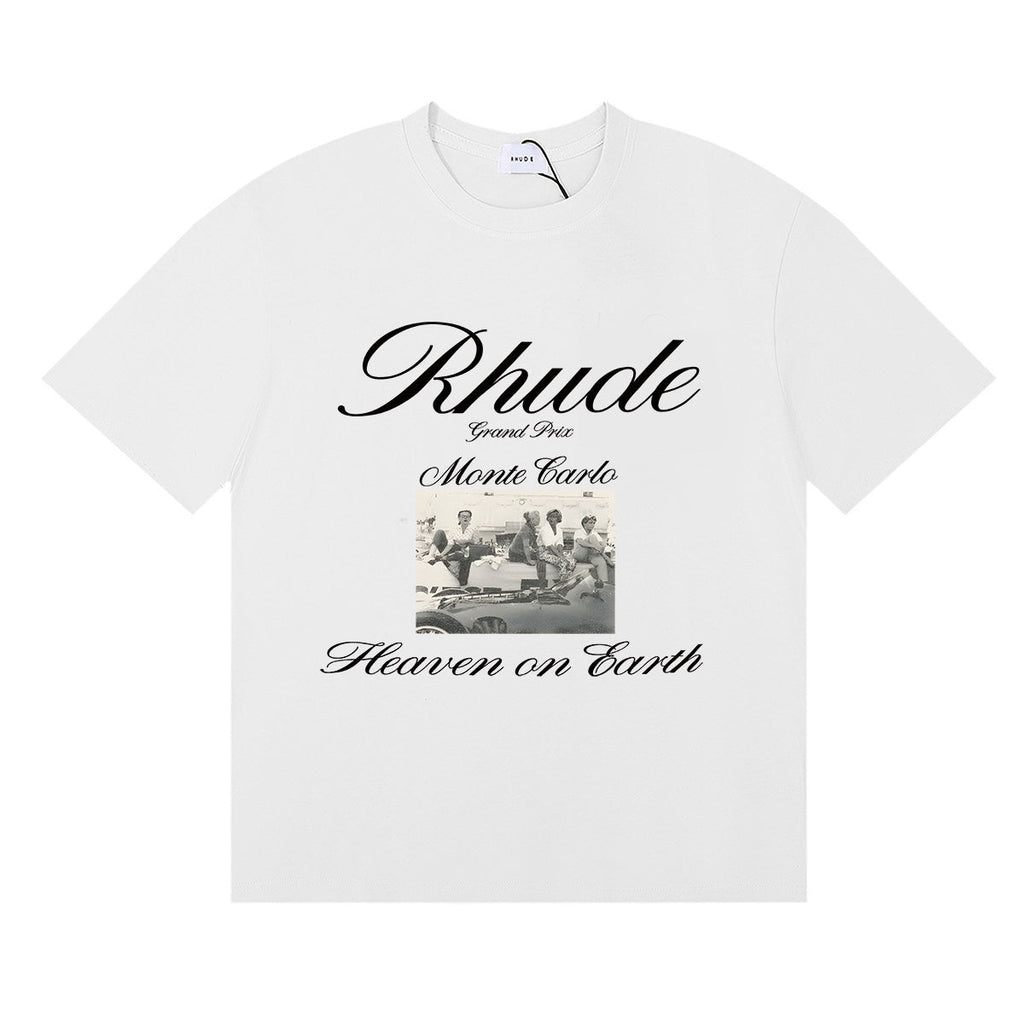 Rhude T-shirts Heave on Earth Printed Cotton Casual Short Sleeve Men and Women