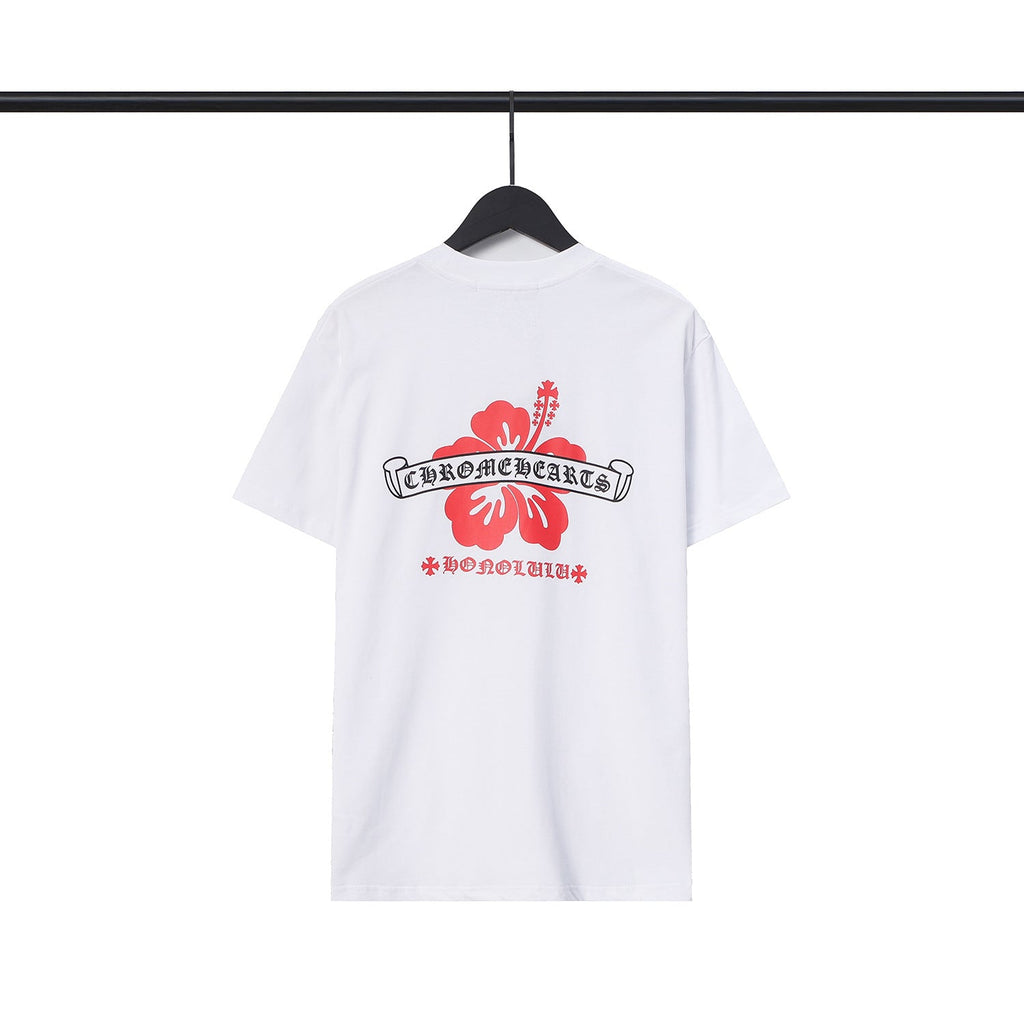 Chrome Heart T Shirts CH Flower Sanskrit Casual Short Sleeve T-Shirt Loose