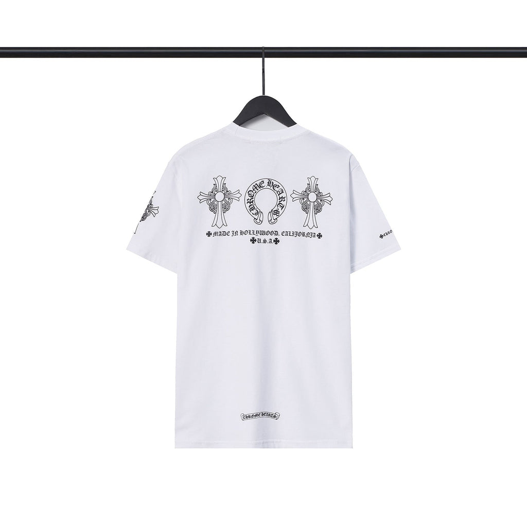 Chrome Heart T Shirts Chrome Hearts Cross Sanskrit Print Short Sleeve Crew Neck T-Shirt