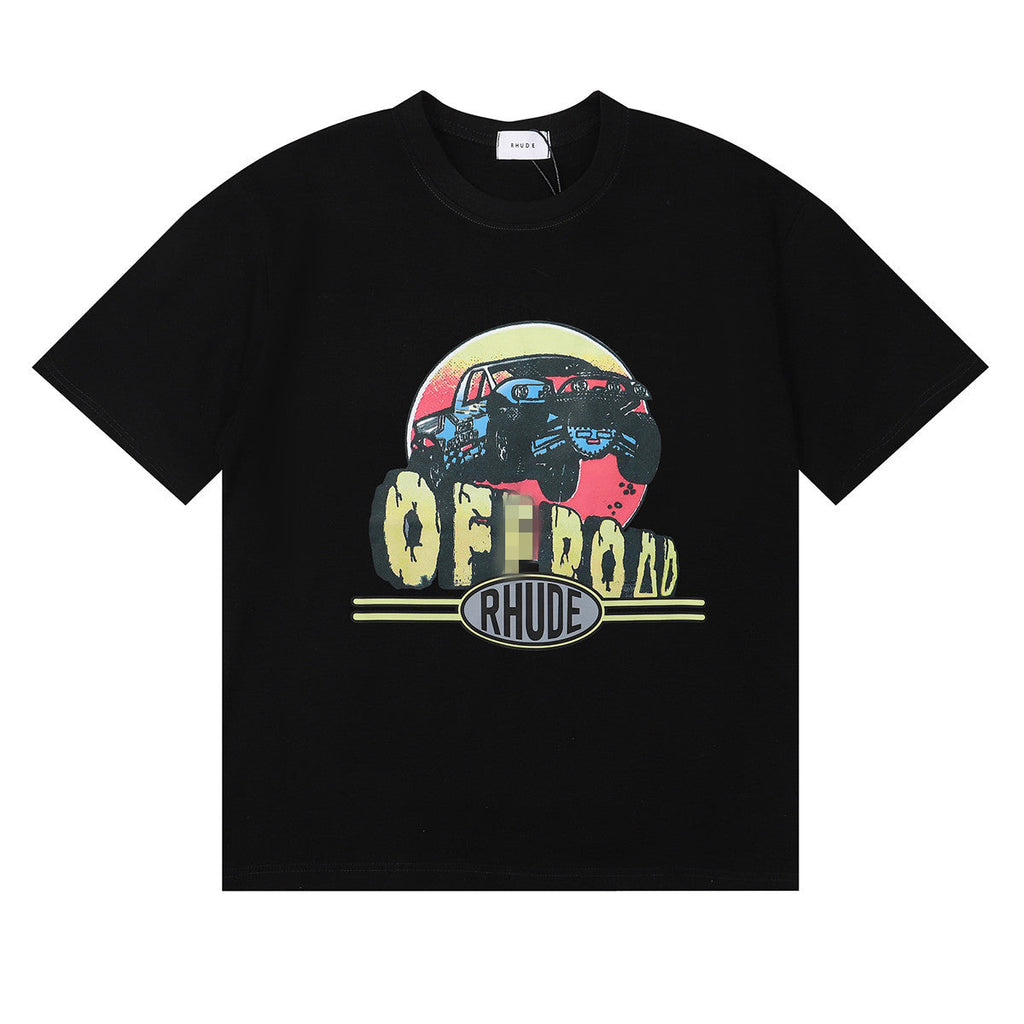 Rhude T-shirt Alphabet Coconut Racing Pattern Short Sleeve T-shirt