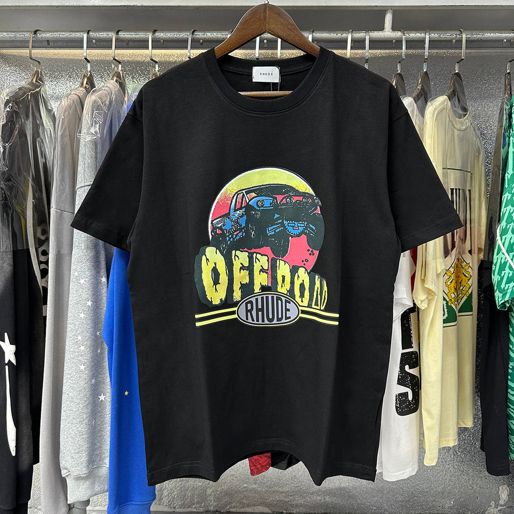 Rhude T-shirts Off-Road Vehicle Printed Cotton Casual Short Sleeve Men and Women